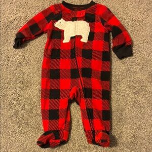Carter's Red and Black Plaid Footie with Bear